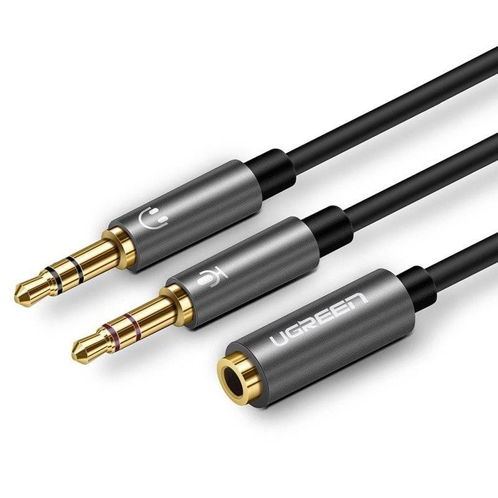 UGREEN Audio Splitter Kabel AUX Mini Jack 3,5 mm pro sluchátka s mikrofonem 28 cm černý šedý