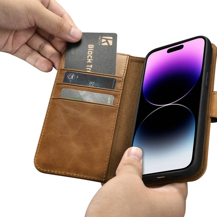 iCarer Oil Wax Wallet Case 2in1 iPhone 14 Pro Max Flip Cover in pelle Anti-RFID Marrone (WMI14220724-TN)