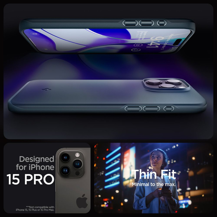 Obal Spigen Thin Fit iPhone 15 Pro Metal Slate Case