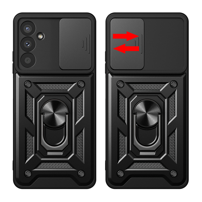 Hybrid Armor Camshield case for Samsung M14 with camera cover - black