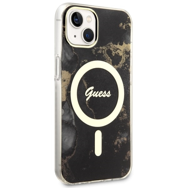 Case Guess GUHMP14MHTMRSK iPhone 14 Plus 6.7" black/black hardcase Golden Marble MagSafe Case