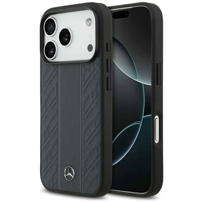 Etui Mercedes Leather Laurel Leaves      Stripes MagSafe do iPhone 17 Pro niebieski