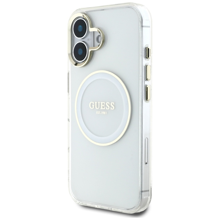 Etui Guess IML Metal Colored Circle      Classic Logo MagSafe do iPhone 16 biały