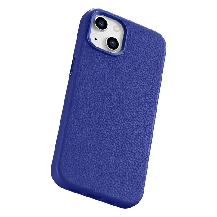 iCarer Litchi Premium Leather Case iPhone 14 Étui en cuir magnétique avec MagSafe Bleu foncé (WMI14220709-DB)