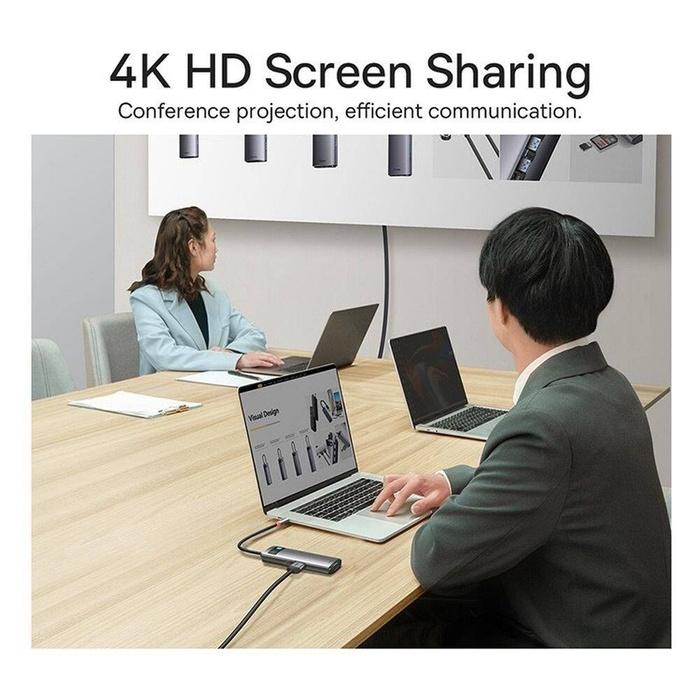 Baseus Metal Gleam Series Dockingstation HUB 6 in 1 USB Typ C - 1 x HDMI / 3 x USB 3.2 Gen. 1/1 x Power Delivery / 1 x VGA grau (WKWG030013)
