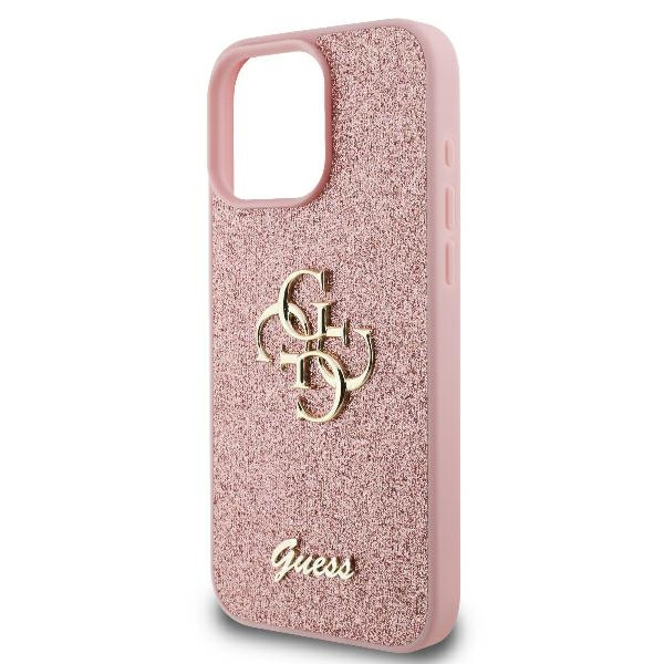 Etui Guess iPhone 16 Pro 6.3" różowy/pink hardcase Fixed Glitter Big 4G
