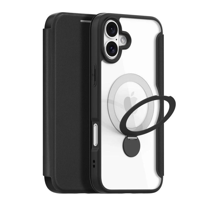 Dux Ducis Skin X Pro iPhone 16 Hülle mit MagSafe, Flip und Stand – Schwarz