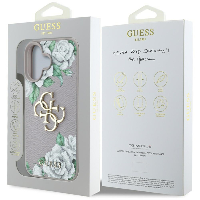 Etui Guess Grained Roses Big 4G logo do  iPhone 16 fioletowy