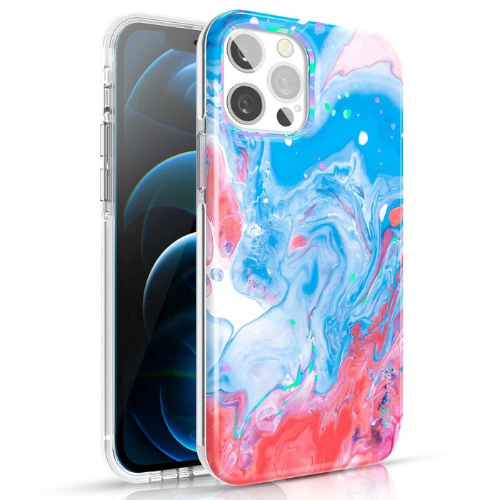 Étui de couleur Kingxbar Aquarelle Series pour iPhone 12 Pro Max Bleu-rose