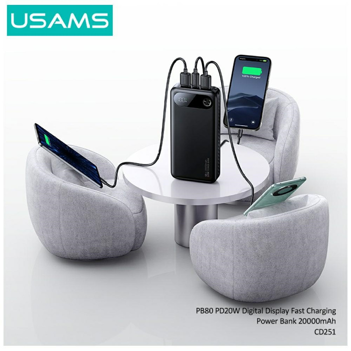 Powerbank USAMS PB80 PD20W 20000mAh      czarny