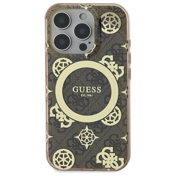 Etui Guess iPhone 16 Pro 6.3" brązowy/brown hardcase IML Peony On 4G Background MagSafe