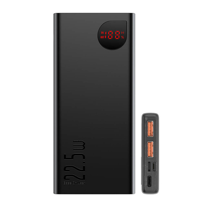 Baseus Adaman Metal power bank con ricarica rapida 10000mAh 22.5W (Overseas Edition 2021) nero + cavo USB-A - USB-C 3A 0.3m nero