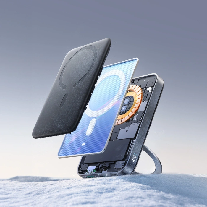 Powerbank Joyroom JR-PBM12 10000mAh 22.5W kompatybilny z MagSafe, ładowanie bezprzewodowe 15W, z podstawką w kształcie pierścienia - czarny