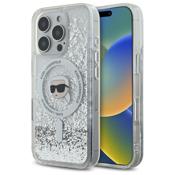 Etui Karl Lagerfeld iPhone 16 Pro 6.3" hardcase transparent Liquid Glitter Karl Head Magsafe