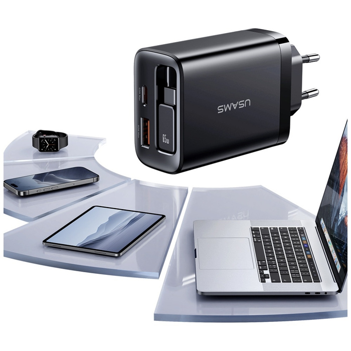 Ładowarka sieciowa USAMS Xiang Series    CC299 65W 1xUSB-C 1xUSB-A + kabel USB-C czarny