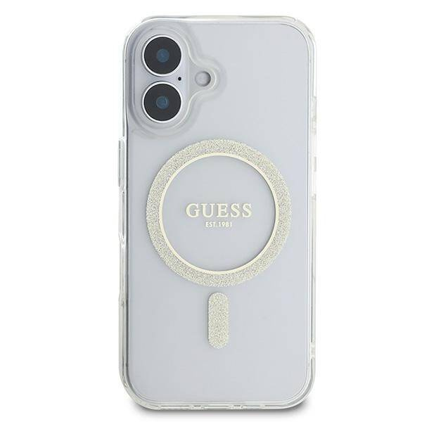 Etui Guess iPhone 16 6.1" przeźroczysty/transparent hardcase IML Glitter Circle MagSafe