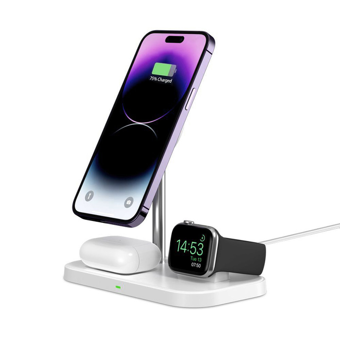 TECH-PROTECT QI15W A22 3IN1 MagNETIC MagSafe WIRELESS CHARGER WHITE