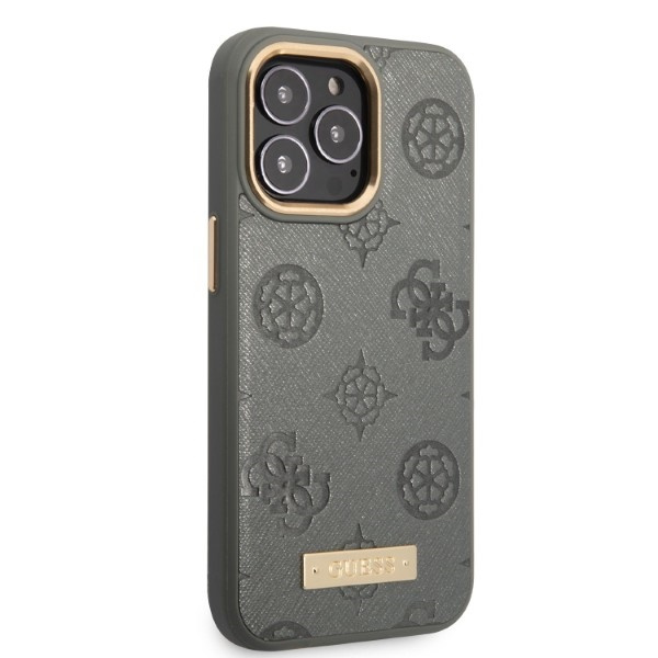 Coque Guess iPhone 13 Pro / 13 6.1" gris/gris durcase Plaque Logo Pivoine MagSafe