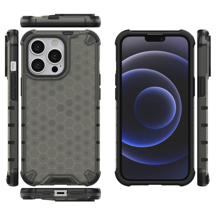 Housse blindée en nid d'abeille coque avec cadre en gel iPhone 13 Pro noir