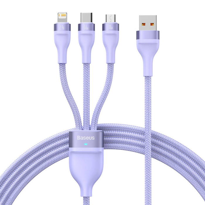 Baseus Flash Series Ⅱ 3-in-1-Kabel mit Schnellladefunktion USB-A auf USB-C / Micro-USB / Lightning 66 W 480 Mb/s 1,2 m Violett