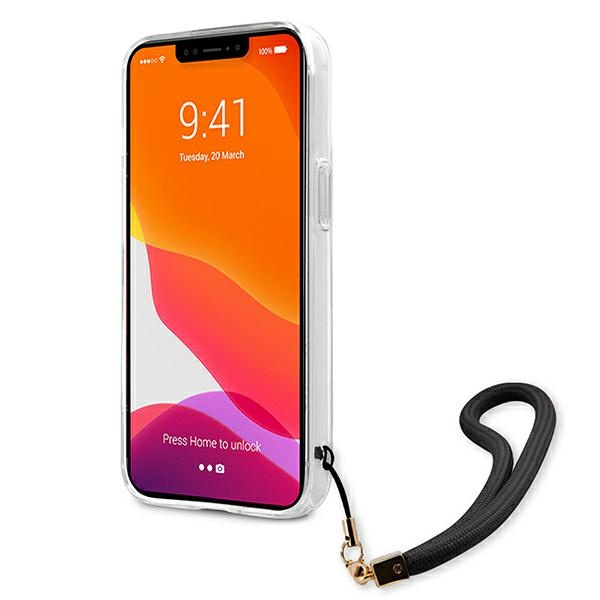 Hülle GUESS Apple iPhone 13 Camo Strap Collection Schwarz Hardcase