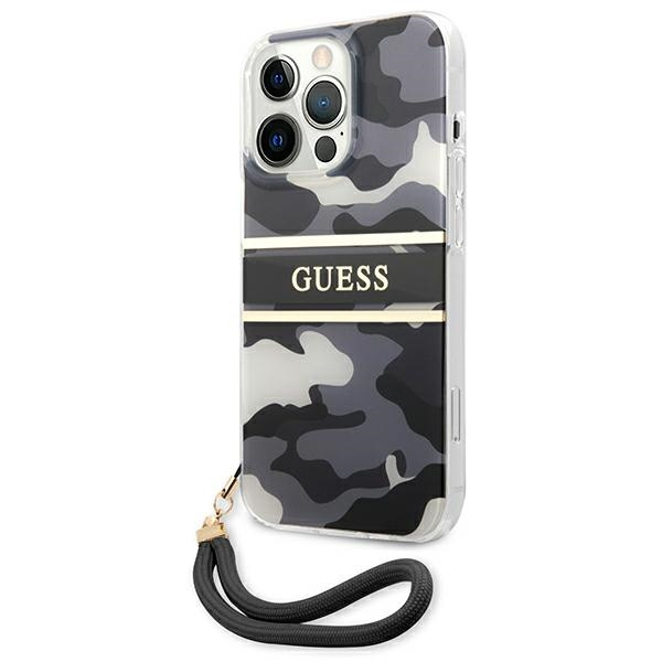 Hülle GUESS Apple iPhone 13 13 Pro Camo Strap Collection Schwarz Hardcase