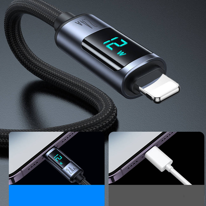 Cable Lightning - USB A 2.4A 1.2m con pantalla LED Joyroom S-AL012A16 - negro