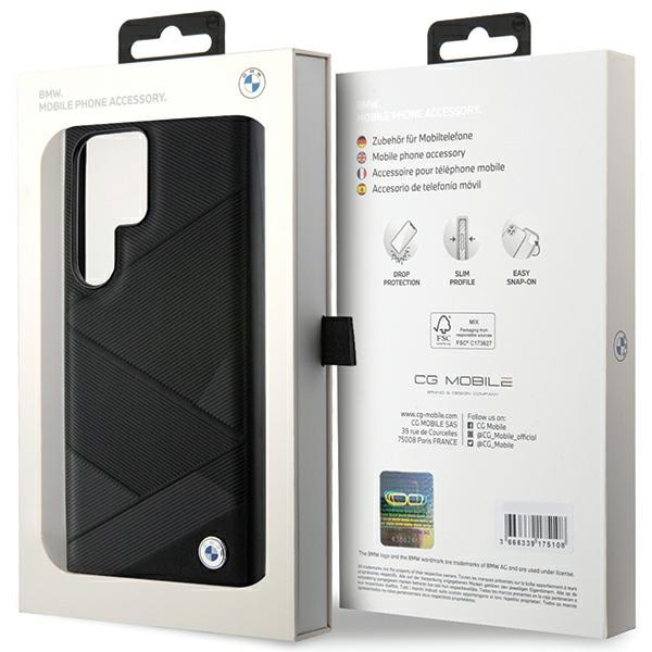 Coque BMW BMHCS24L23RCGPK Samsung Galaxy S24 Ultra S928 noir/noircase Signature Leather Crossing Lines Pattern Case