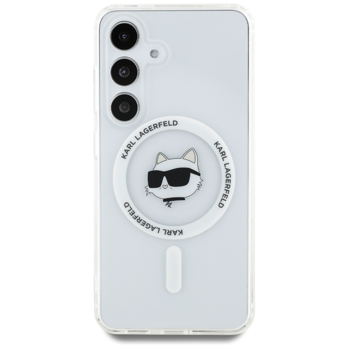 Etui Karl Lagerfeld Button Choupette      Head Printed Logo MagSafe do Samsung Galaxy S25 biały
