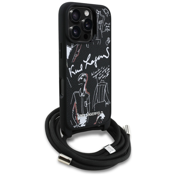Etui Karl Lagerfeld iPhone 16 Pro Max Crossbody Grained Pattern & Logo Czarny