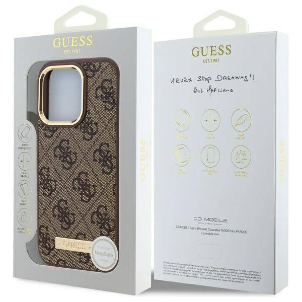 Etui Guess iPhone 16 Pro Max 6.9" brązowy/brown hardcase 4G Logo Plate MagSafe