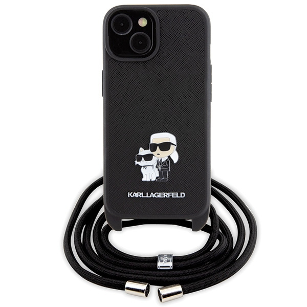 Etui Karl Lagerfeld KLHCP15SSAKCPSK iPhone 15 6.1" hardcase czarny/black Crossbody Saffiano Metal Pin Karl & Choupette Case