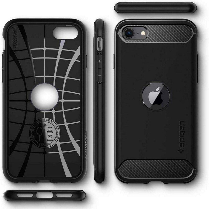 Cover SPIGEN iPhone SE 2020 Rugged Armor Custodia nera nera