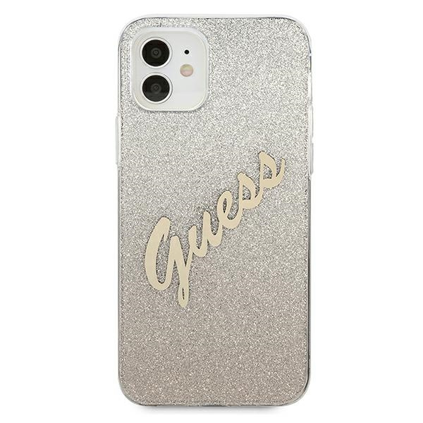 Case GUESS Apple iPhone 12 Mini Glitter Gradient Script Gold Hardcase