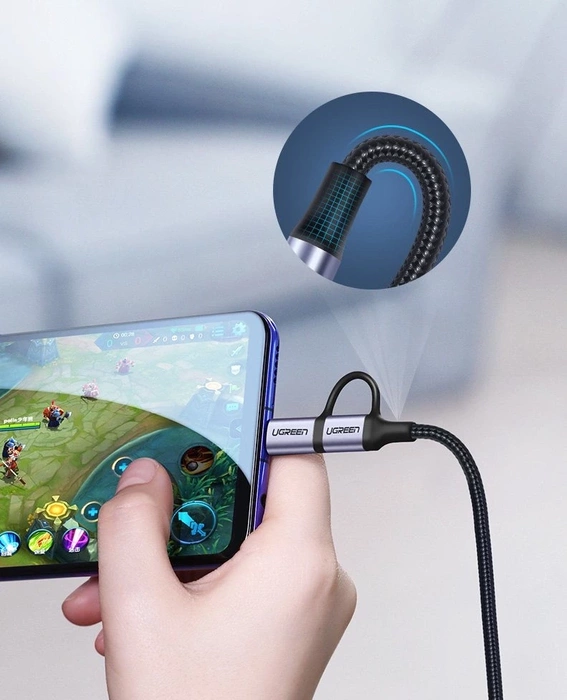 Ugreen cable 2in1 USB - micro USB / USB Type C cable 1m 2.4A black (30875)