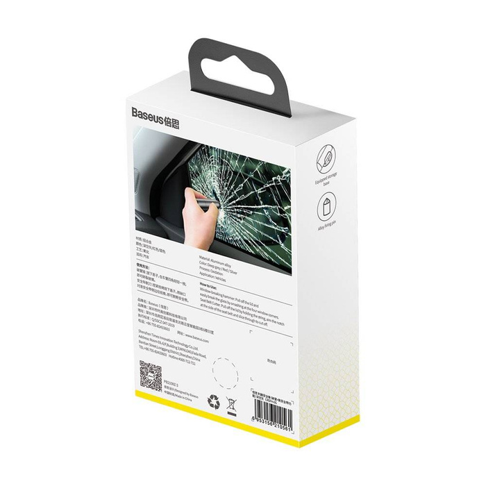 Baseus 2 in 1 Auto Sicherheit Fenster Hammer + Sicherheitsgurt Messer grau (CRSFH-0G)