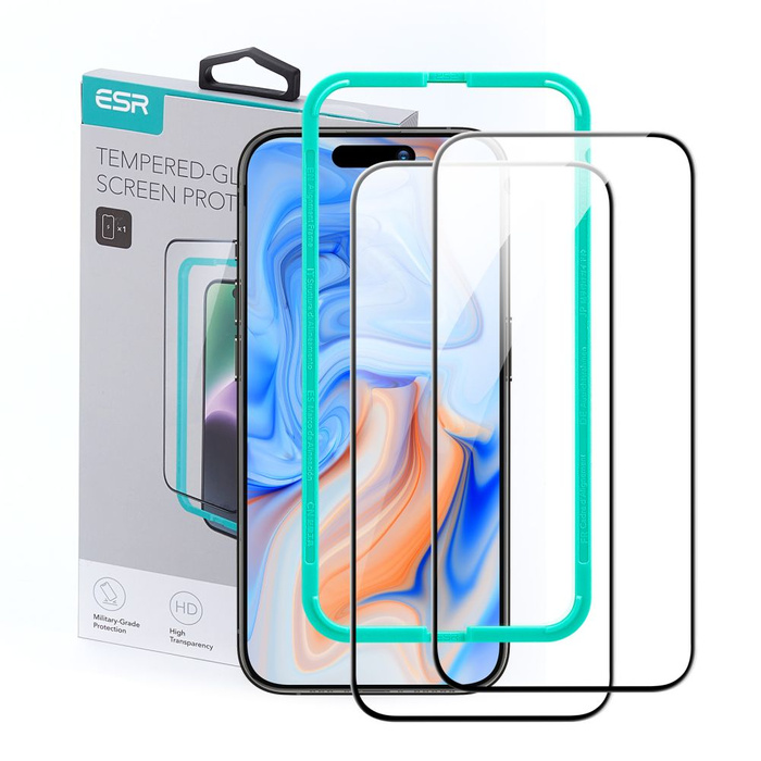 Verre trempé Verre trempé Esr 2-pack iPhone 15 Noir