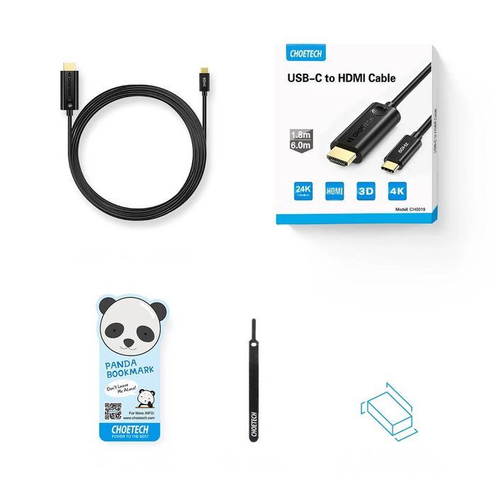 Cavo adattatore unidirezionale Choetech Adattatore USB tipo C (maschio) a HDMI 2.0 (maschio) 4K 60Hz 1.8m nero (CH0019)