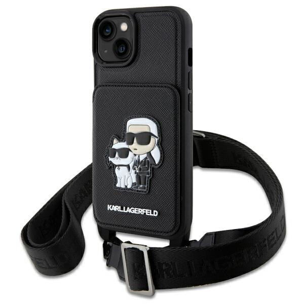 Hülle Karl Lagerfeld KLHCP14SCSAKCPMK iPhone 14 6,1" hartcase schwarz/schwarz Crossbody Saffiano Karl &amp; Choupette Case