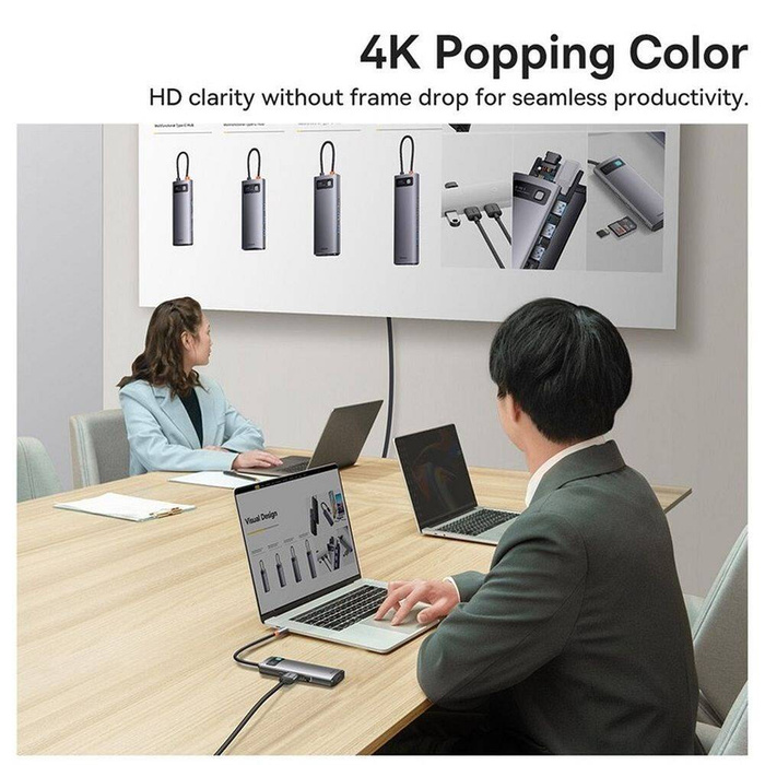 Baseus Metal Gleam Series HUB 7 in 1 Docking Station USB tipo C - 1 x HDMI / 1 x VGA / 3 x USB 3.2 Gen. 1/1 x Power Delivery / 1 x RJ-45 Ethernet Grey (WKWG040013)