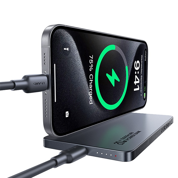 USAMS Powerbank indukcyjny 5000mAh 20W    PD Fast Charge szary/tarnish CY Series 5KCD23101 (US-CD231)