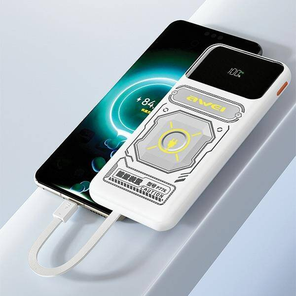 AWEI PowerBank z wbudowanym kablem        Lightning/USB-C P77K 10000mAh czarny/black 22.5W
