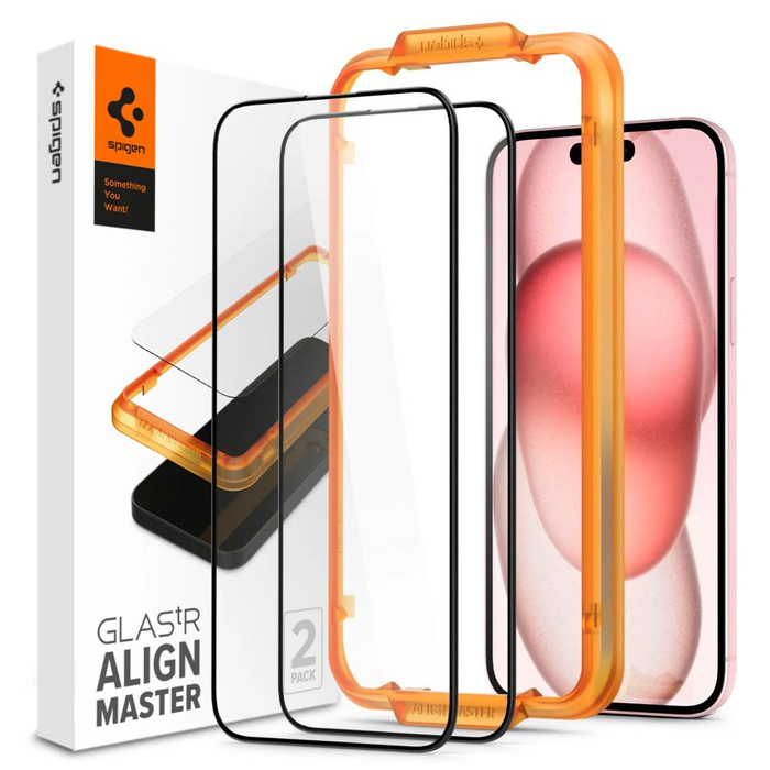 Tempered Glass Spigen Alm Glas Fc 2er-Pack iPhone 15 Plus Schwarz