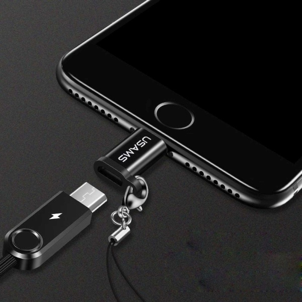 USAMS Adapter microUSB-lightningze smyczą czarny/black SJ152ML01 (US-SJ152)