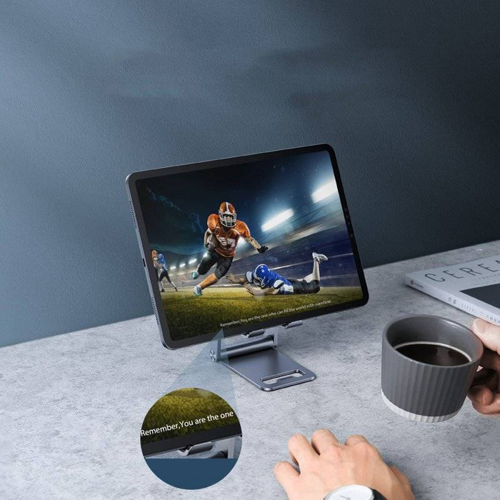 Telefón kovový hliníkový skladací držiak na tablet šedý (LP263 80708)