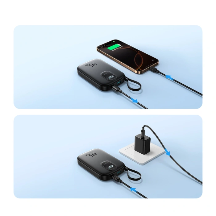 Powerbank Joyroom JR-PBF17 22.5W 10000mAh z wbudowanym kablem USB-C + kabel USB-C 0.25 cm  - czarny