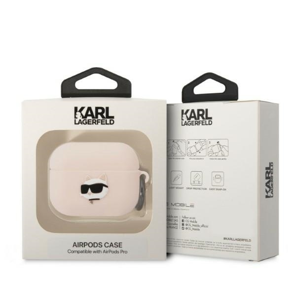 Karl Lagerfeld KLAPRUNCHP AirPods Pro funda rosa/rosa Silicona Choupette Cabeza 3D