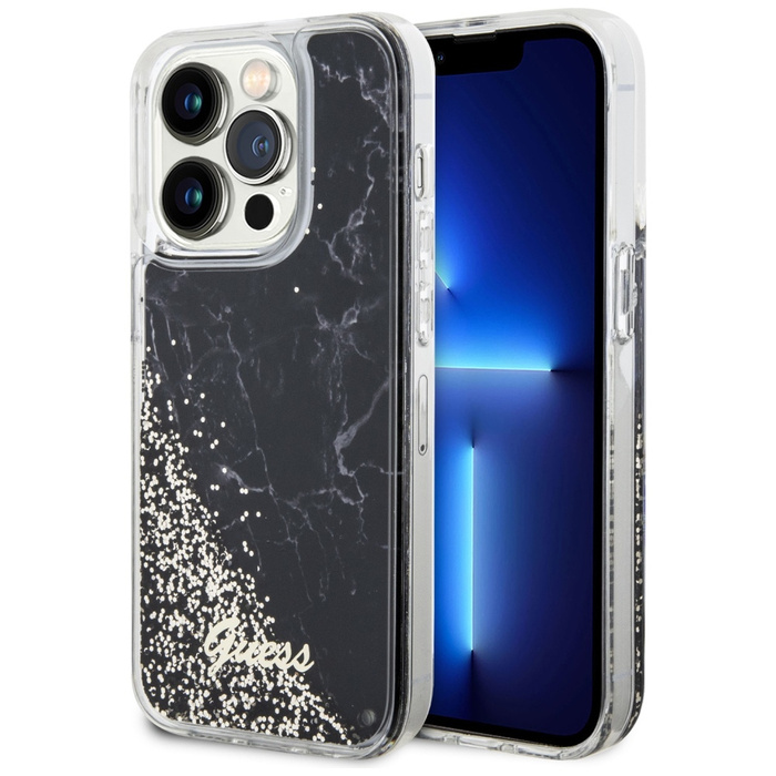 Cover Guess GUHCP14LLCSGSGK iPhone 14 Pro 6.1" nero/nero durocase Liquid Glitter Marmo Case