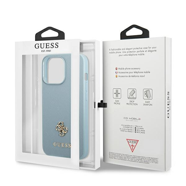 Case GUESS Apple iPhone 13 Pro Max Saffiano 4G Small Metal Logo Blue Hardcase