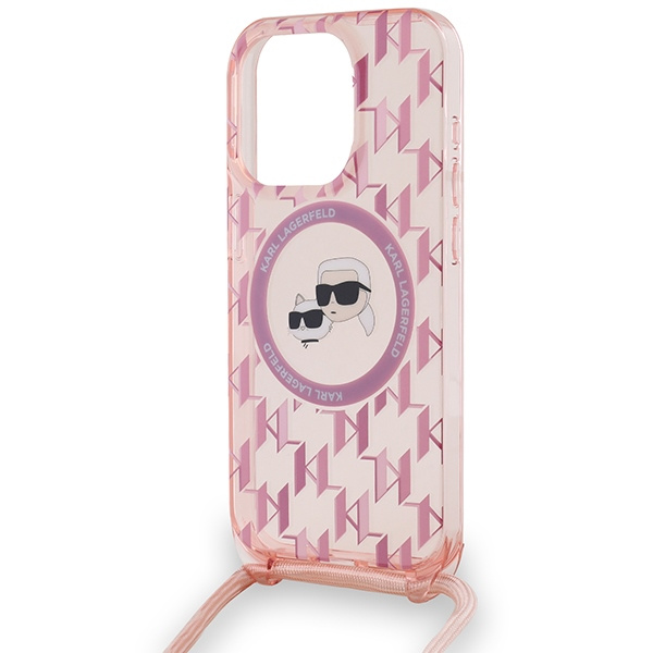 Etui Karl Lagerfeld KLHMP15LHCKCKLCP iPhone 15 Pro 6.1" różowy/pink hardcase IML Crossbody Monogram Karl & Choupette Head MagSafe